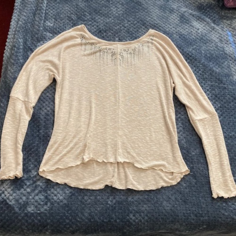 Buckle Daytrip Cream Long Sleeve Top with Bling